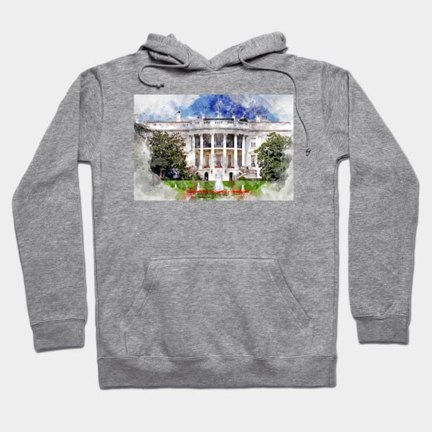 The White House in Washington DC Watercolor - 02 Hoodie by SPJE Illustration Photography